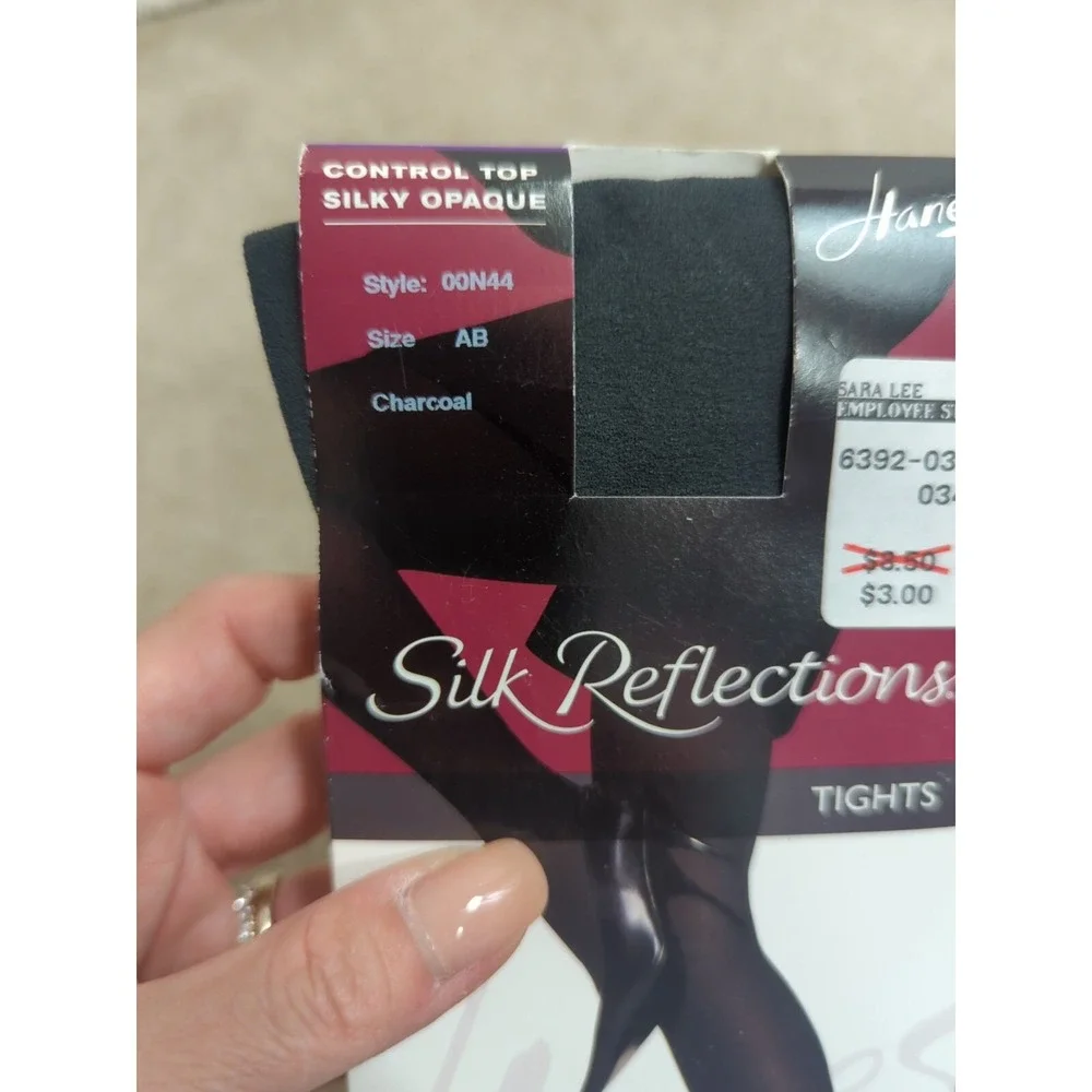 Hanes Silk Reflections Control Top Opaque Tights‎ Charcoal Size AB